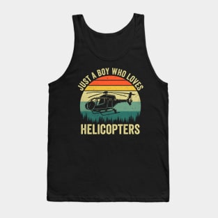 Just A Boy Who Loves Helicopters Funny Vintage Tank Top